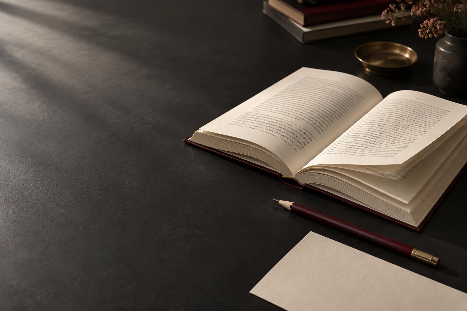 An open book on a writing desk